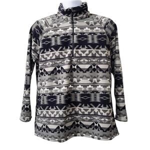 Eddie Bauer Womens Fleece Pullover Size 2XL 1/4 Zip Grey Aztec Print Polyester
